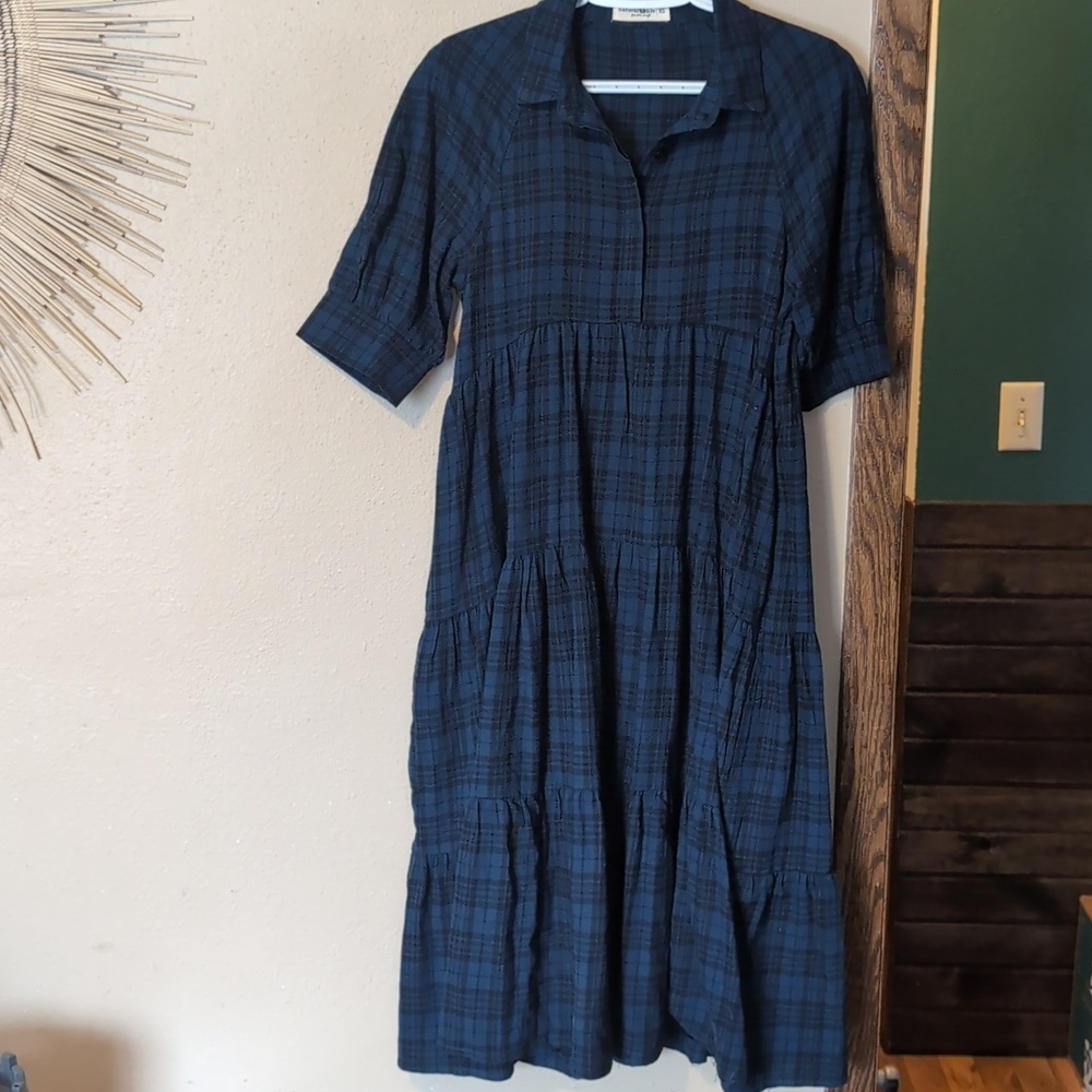 NATURAL LIFE Navy and Black Plaid Flannel Midi Dress - Picture 3 of 7